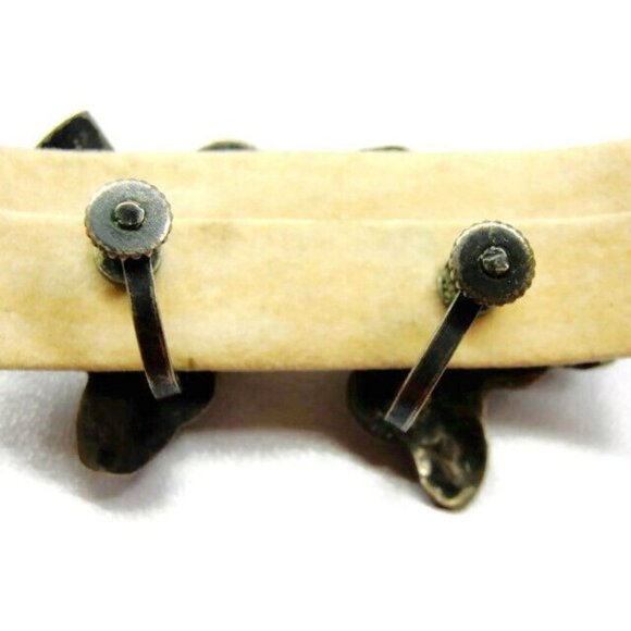 Grape Vine Vintage Sterling Silver 925 Screw Back Earrings Patina - Picture 3 of 8